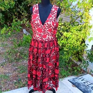 ❤️Dress the Population boho red floral embroidered lace dress